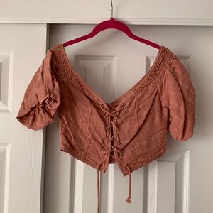 Pink Off the shoulder top w/ lace up front